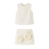 Huibaolu New Spring Style Simple Vest With Two Sets Of Floral Decorative Skirt