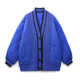 Huibaolu And Winter New Tricolor Knitted Spliced V-Collar Loose Version Cotton Jacket