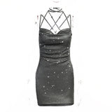 Huibaolu Glitter Powder Back Strap Dress Winter Fashion Sexy Women's Temperament Commuter Skirt Girl