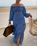 Huibaolu Autumn Fashion Casual Shoulder-Strapped Holiday Dress Two-Piece Set