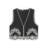 Huibaolu Summer Embroidered Short V-Collar Vest Embroidered Trousers Set