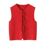 Huibaolu Summer Bow Bow V-Collar Sleeveless Knitted Vest 5698506