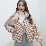 Huibaolu Plaid Women's Coat Bread Jacket Warm Down Cotton-Padded Jacket Women's Cotton-Padded Jacket