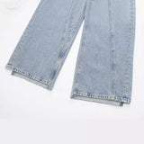 Huibaolu Spring Style Deconstructed Mid-Waist Fashion Wide-Leg Jeans 6688002