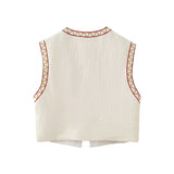 Huibaolu New Embroidery Short Style Casual Round Neck Cardigan Vest