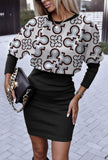 Huibaolu Independent Station Autumn New Fashion Printed Waist Round Collar Long-Sleeved Dress