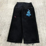 Huibaolu Baggy Jeans Hip-Hop Rock Print 2024 New Fashion Harajuku Wide-Leg Jeans