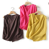 Huibaolu French Cross-Comfortable Ramie Sleeveless V-Collar Blouse In Summer