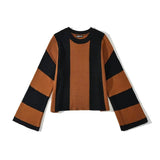 Huibaolu And Winter New Women's Wear New Leisure Style Long-Sleeved Round-Neck Vertical Striped Casual Sweater