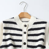 Huibaolu French Lazy Style Black And White Striped Knitted Vest In Autumn