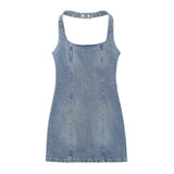 Huibaolu Spring Style Neckline Slimming Mini Denim Dress 3607080