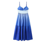 Huibaolu New Spring Style Gradually Changing Color Splicing Waist Shows Thin Sling Dress