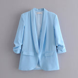 Huibaolu Spring Style Pleated Sleeve Sag Urban Leisure Candy Color Women's Suit Coat