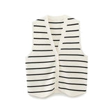 Huibaolu Women's Street Fashion Urban Leisure Knitted Striped Vest Vest Sweater 3519032