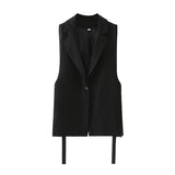 Huibaolu 2024 New Vintage Suit Collar Black One Button Cardigan Pure Korean Temperament Commuter Vest