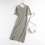 Huibaolu New Short-Sleeved Cotton Striped Simple Wind Dress In Summer