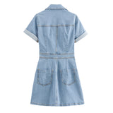 Huibaolu Spring Denim Waist Short-Sleeved Mini Dress 1879038