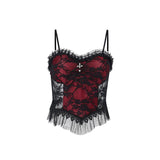 Huibaolu Dark Wind Halloween New Lace Mesh Halter Top Personality Cross Vest Girl