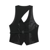 Huibaolu Spring Style Back Hollowed-Out Cut Buckle Vest 1608123