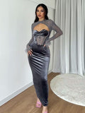 Huibaolu Fall Women's Wear New Style Plush Net Stitching Nightclub Style Hollowed-Out Dress Slim Dress