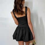 Huibaolu French Fashion Shrunken Pleated Fluffy Dress 2024 Summer New Suspender Skirt