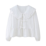 Huibaolu New Spring Doll Tie Casual Loose Solid Color Shirt