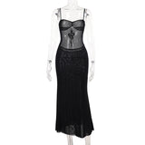 Huibaolu Spring 2024 New Sexy Hip Skirt Dark Style Slim Micro-Transparent Mesh Dress Woman