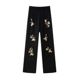 Huibaolu Spring Sequins Set With Loose Shirt Sequins And Straight Trousers