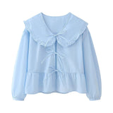 Huibaolu New Spring Doll Tie Casual Loose Solid Color Shirt