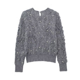 Huibaolu New Artificial Pearl Textured Pullover 9598279