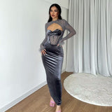 Huibaolu Fall Women's Wear New Style Plush Net Stitching Nightclub Style Hollowed-Out Dress Slim Dress