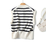 Huibaolu French Lazy Style Black And White Striped Knitted Vest In Autumn