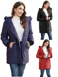 Huibaolu Women's Autumn And Winter New Large-Size Hooded Warm And Slim Down Cotton Jacket With Medium-Long Style