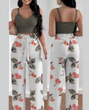 Huibaolu Independent Station Spring And Summer New Fashion Printing Suspenders To Attract 2-Piece Sets Of Trousers