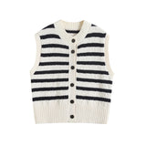 Huibaolu French Lazy Style Black And White Striped Knitted Vest In Autumn