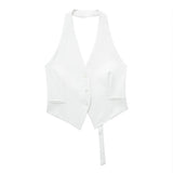 Huibaolu New Single-Breasted Shoulder Buckle Collar Halter Vest 7926446