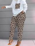 Huibaolu Fashionable Autumn And Winter Women's Casual Comfortable Printed Long-Sleeved Trousers Suit