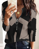 Huibaolu Independent Station Fashion Printed Zipper Long-Sleeved New Casual Blouse