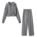 Huibaolu New Hooded Short Sweater 8417304 Loose Flannelette Jogging Trousers 8417303 Suit