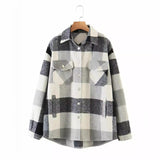 Huibaolu New Autumn Sanded Blouse Women's Lapel Single-Breasted Plaid Coat