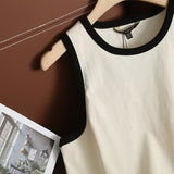 Huibaolu New Rice-White Sleeveless Spliced Slim Lady's Bottomed Vest T-Shirt