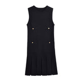 Huibaolu Spring Style Wide-Pleated Button Knitted Mini Dress 3859025