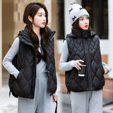 Autumn And Winter Vest Women's Down Cotton Short Loose Korean Version Of Versatile Diamond Cotton Vest Sleeveless Vest Coat