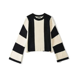 Huibaolu And Winter New Women's Wear New Leisure Style Long-Sleeved Round-Neck Vertical Striped Casual Sweater