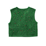 Huibaolu Spring New Artificial Pearl Inlaid Double-Breasted Knitted Vest 9598374