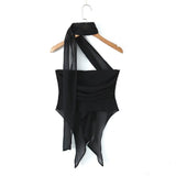 Huibaolu New Spring Anti-Slip Strip Irregular Sexy Neck-Hanging Blouse