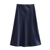 Huibaolu 2024 New Elastic Waistline Simple Full-Color Satin Full-Length Skirt