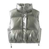 Huibaolu Metal Technology Fabric Fashion Down Cotton Vest In Spring