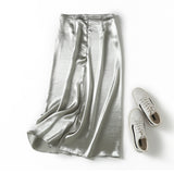 Huibaolu New Satin Champagne Medium-Long Fashionable Half Skirt