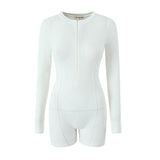 Huibaolu Spring Style Knitted Slim Zipper Long-Sleeved Solid Color Jumpsuit